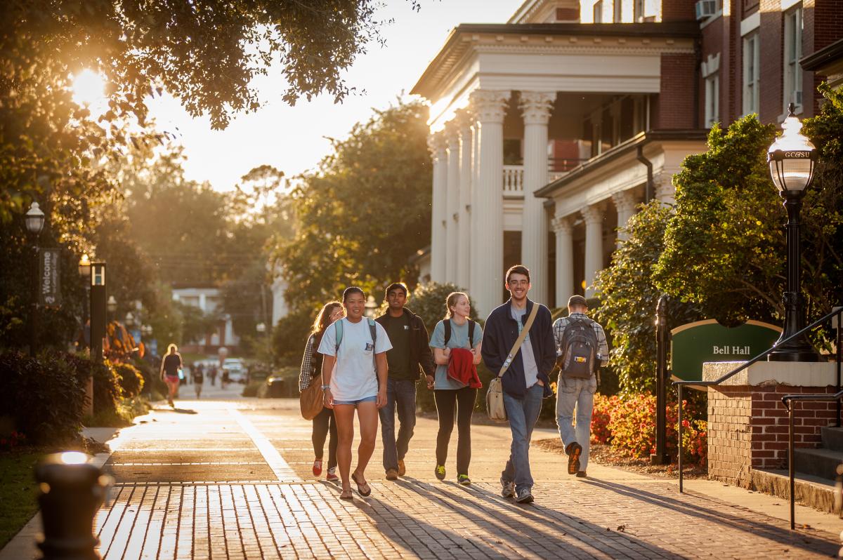 Students walking near Bell Hall